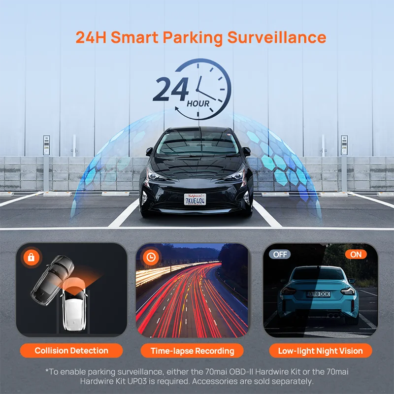 70mai Dash Cam M310 Plus 2K English Voice Control 1440P WDR Night Vision 24H Parking Surveillance 70mai M310 2K Car DVR Wi-Fi 6