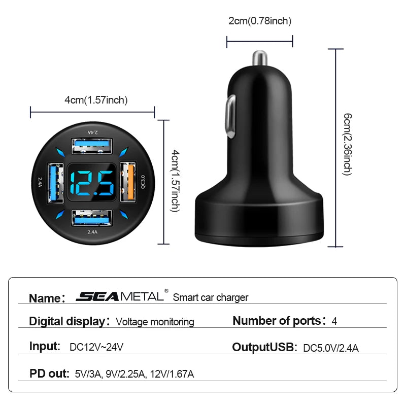 66W USB Type C Charger For Car PD 4 USB Car Quick Charge QC3.0 12/24 V Car Cigarette Lighter Socket Splitter For iPhone Huawei