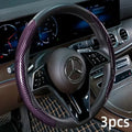 2/3PCS Laser Carbon Fiber Silicone Car Steering Wheel Cover 1K Micro Fiber Leather PVC Wheel Booster Cover Non-Slip Universal